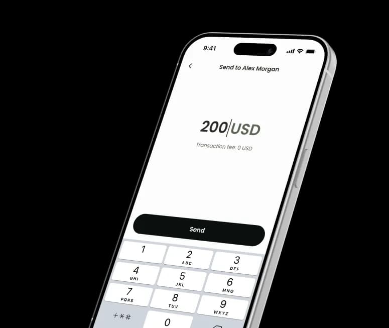 The Ortix app on a screen for sending 200 USD to another user