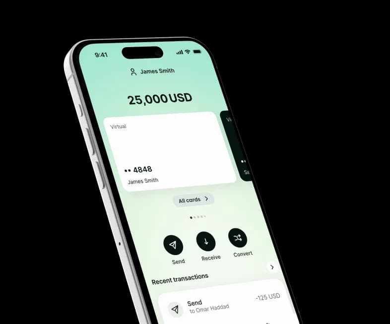 The Ortix app showing a 25,000 USD virtual card balance