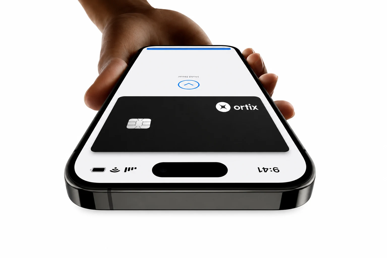 Tapping an iPhone to pay with the Ortix card in Apple Wallet